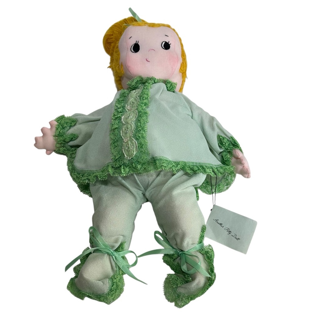 handmade Petty Doll vintage girl blonde hair green soft body outfit 16 In - Picture 6 of 6